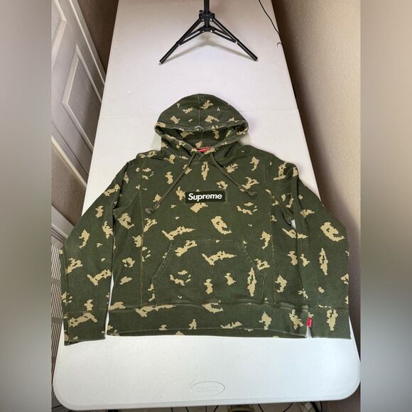 SupremeHoodieSCottonKhakiCamouflageEmbroideryPocketDra